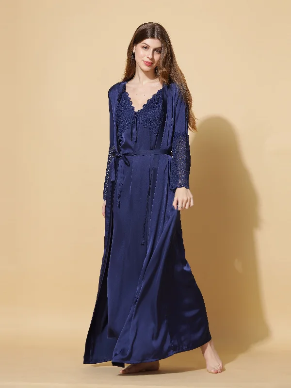 Honeymoon Night Electric Blue Long Robe With Long Gown