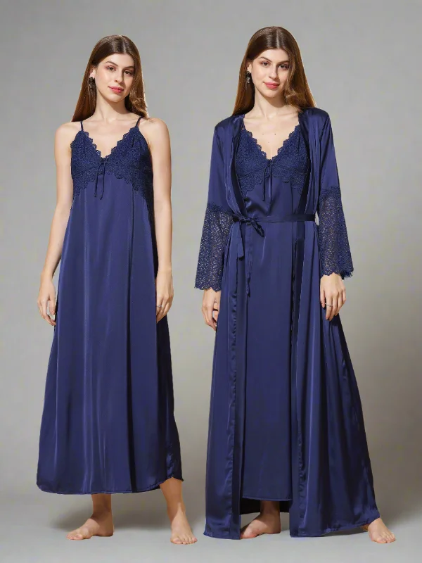 Honeymoon Night Electric Blue Long Robe With Long Gown