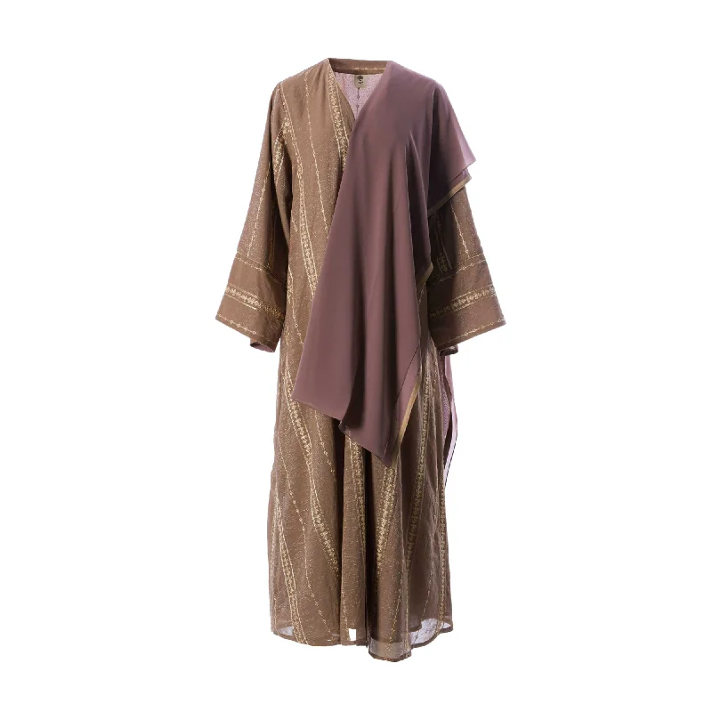 Lamar Women's Light Brown & Gold Abaya, Free Size