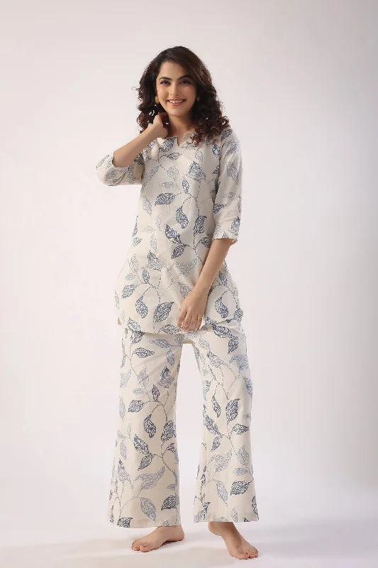 Leaves On Cotton Flex Lounge Co-ord Set