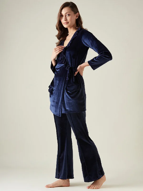 Navy velvet wrap top lounge set