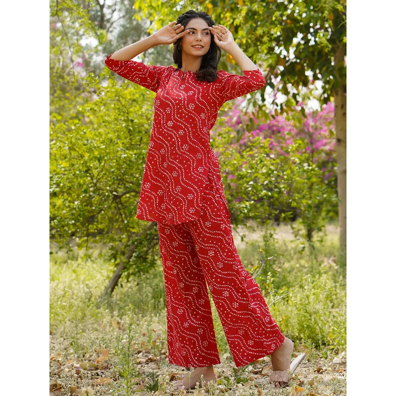 Patterned Bandhej on Red Loungewear