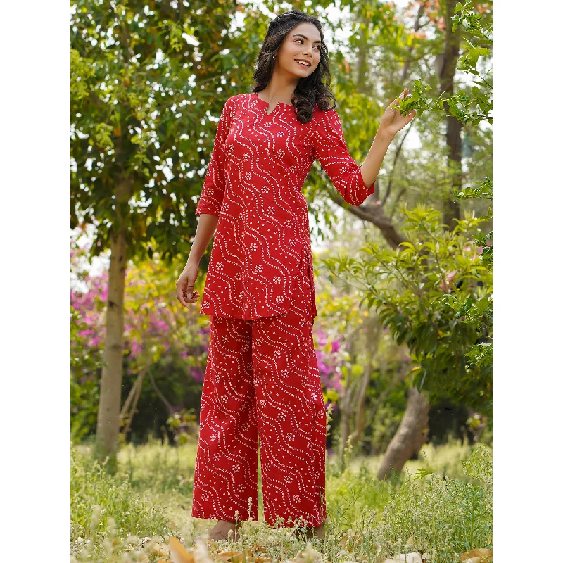 Patterned Bandhej on Red Loungewear