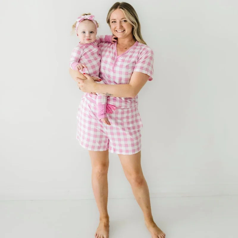 Pink Gingham Women's Pajama Shorts