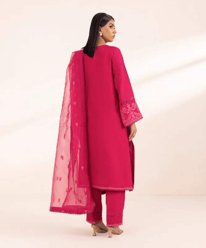 3 Piece - Embroidered Raw Silk Suit