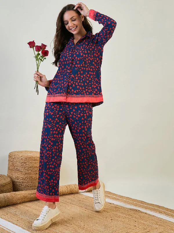 Red and Blue Heart Printed Co-ord Set