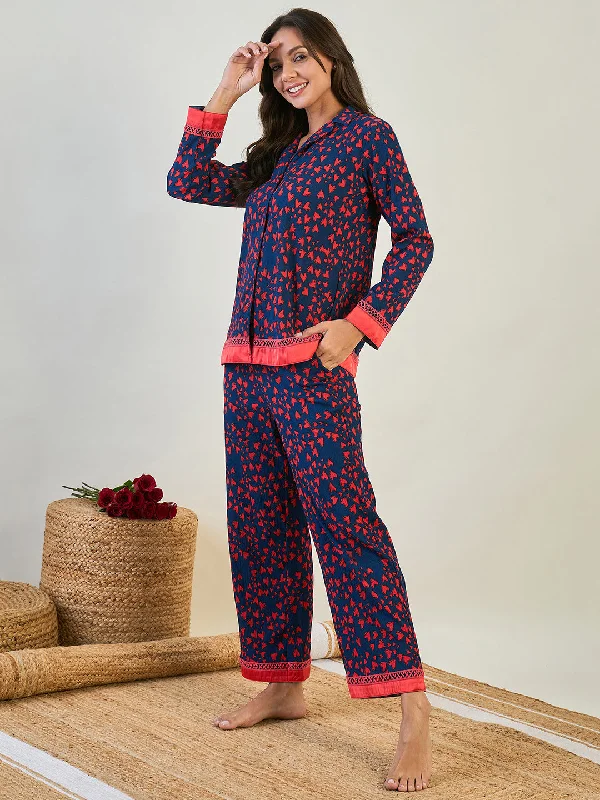 Red and Blue Heart Printed Co-ord Set