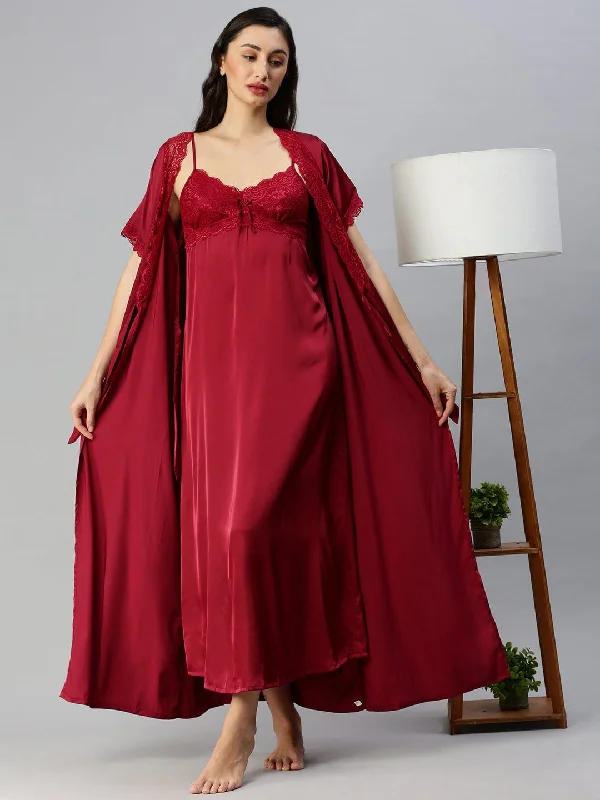 Satin luxury robe with Long Gown | Cherry