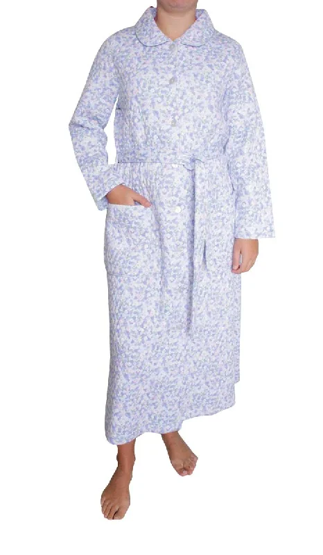 Schrank 100% Poly Cotton Quilted Robe with Long Sleeve Robe in Blue Floral SK403