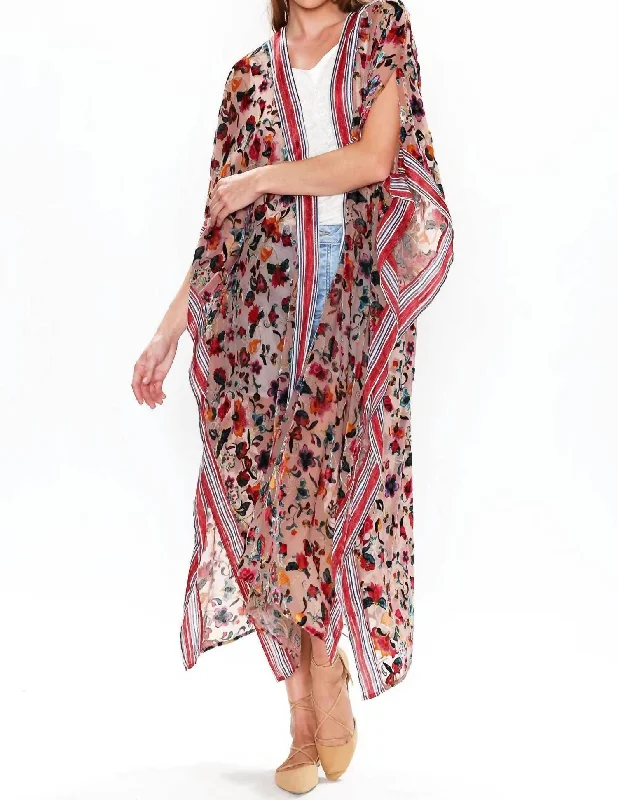 When I Close My Eyes Kimono In Taupe Burnout Floral