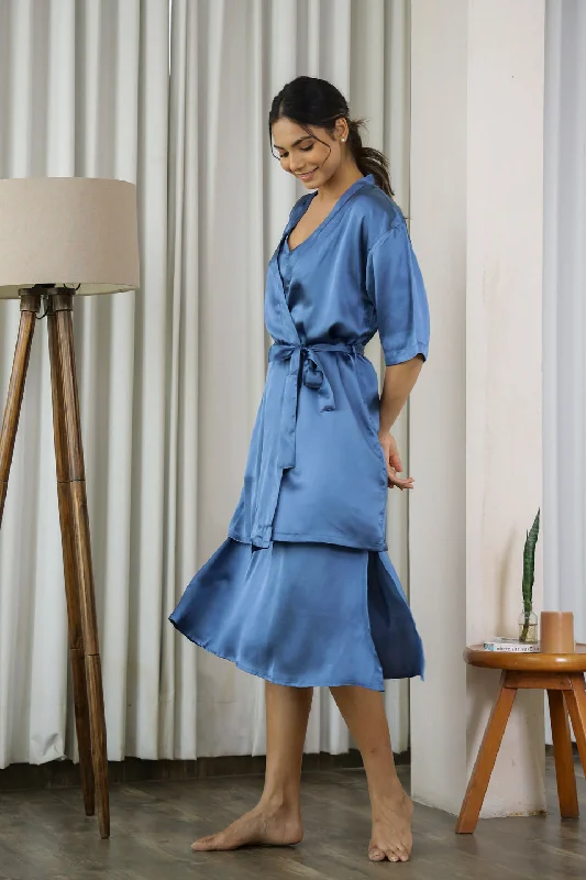 Cobalt Blue Satin 2Pcs. Night Suit