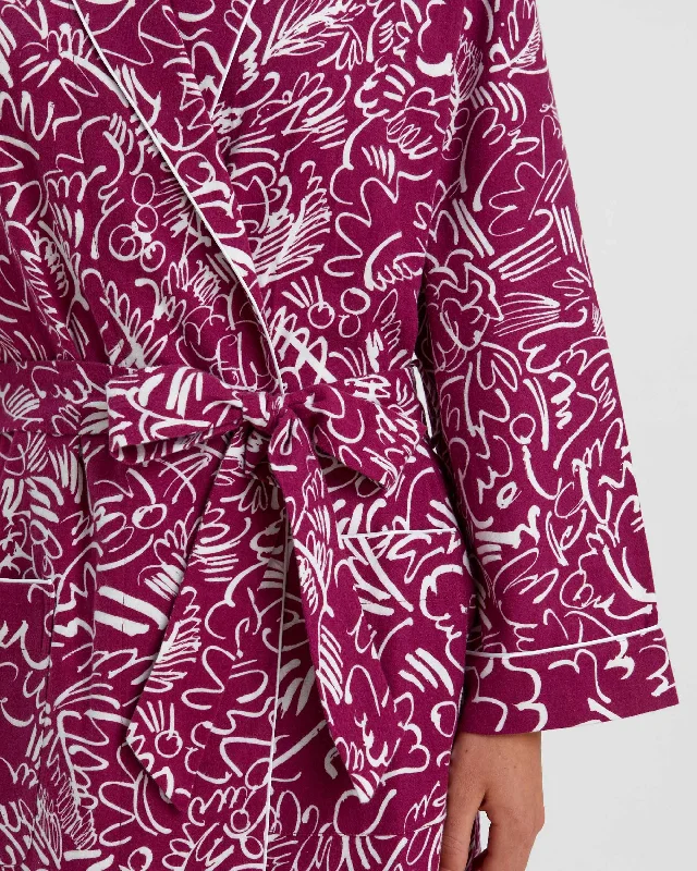 Women's Brushed Cotton Dressing Gown - Berry Abstract