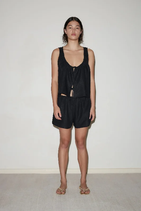 Open Linen Short Set - Black